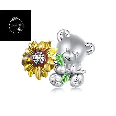 Sterling Silver 925 I Love You Bear Flower Family Bead Charm For Bracelets Mum • £17.99