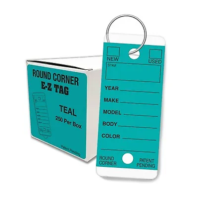 Automotive Car Dealer Key Tags Teal Round Corner Self Laminating  (EZ407) • $22.95