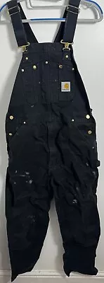 Carhartt Mens Black Bib Carpenter Dungarees W32 Inch L31 Inch Marks • £45