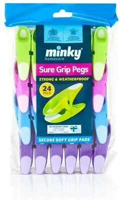 Minky Sure Grip Pegs 24 Colourful Strong Weatherproof Plastic Clothes Peg • £7.99
