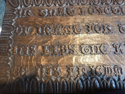£250 • Buy Antique Carved Oak Panel With Biblical Proverbs 22:11 He That Loveth Pureness