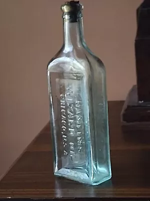 Vintage Aqua Medicine Bottle~ HAMLINS WIZARD OIL CHICAGO U.S.A. ~ Partial Label • $20