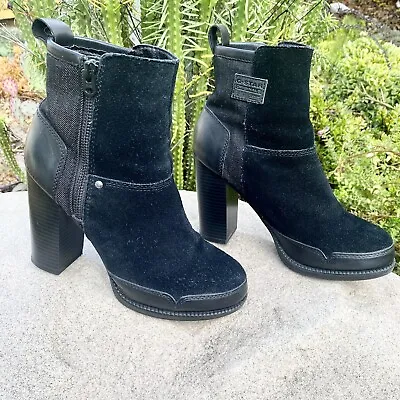 G-Star Originals Raw Denim Boots Women’s Size 6 Black Ankle Heeled Suede Leather • $200