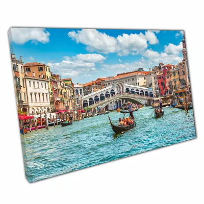 Gondola Boat And Bridge Rialto Grand Canal Venice Italy Wall Art Print On Canvas • £9.70