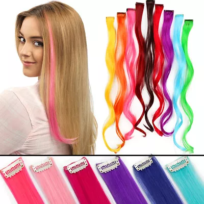 UK 10PCS/Set Highlight Streaks Clip In Hair Extension Straight Curly Color JI75 • £12.33