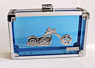 PENCIL BOX Motorcycle~Chopper Blue Plastic W/ Chrome Edges~VAULTZ~8x5x2.5” • $8.95