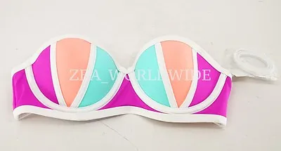 New Victoria's Secret PINK Seafoam Orange Berry Colorblock Bandeau Bikini Top • $11.97