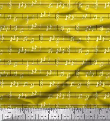 Soimoi Yellow Velvet Fabric Notes Musical Instrument Print Fabric-LaB • $9