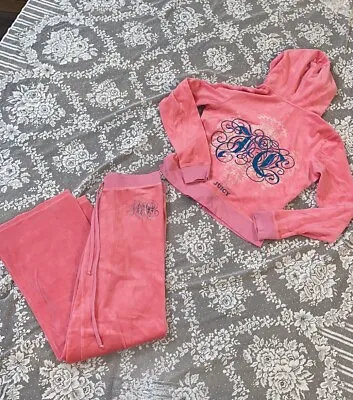 $299 • Buy Y2K Juicy Couture Pink Velour Velvet Tracksuit Jacket + Pants GORGEOUS RARE 