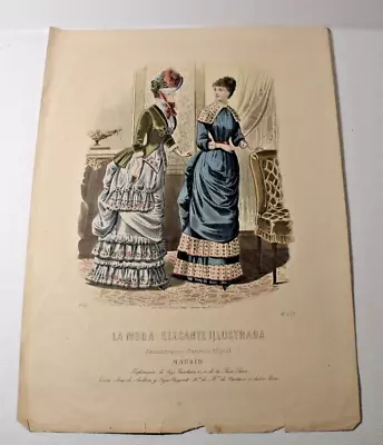 Antique French Hand Colored LA MODE ELEGANTE ILLUSTRADA Fashion Print (1732) • $18