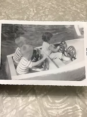 Vintage Photo Snapshot Kids In Pedal Car Boat In Water Fun Summer Driving • $8