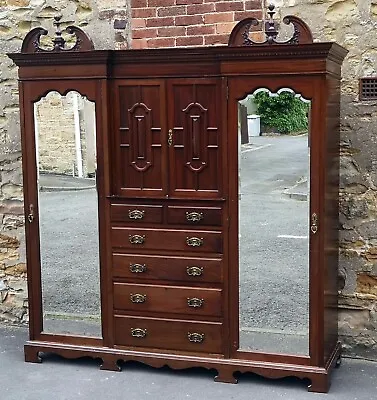 Large Edwardian Walnut Princess Combination Wardrobe • £1150