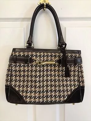 Coach Brown Houndstooth Tweed Suede Leather Satchel Purse • $40