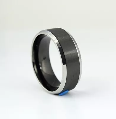 Fashion Men Black And Silver Band Titanium Stainless Steel Engagement Ring 10-12 • $10.50