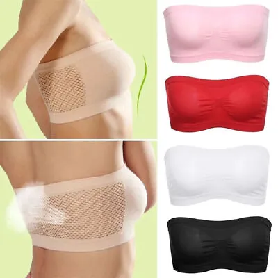 Womens Strapless Padded Seamless Stretch Bandeau Bra Boob Tube Comfort Tops • £2.27
