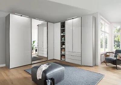 Wardrobe Cupboard Bedroom Modern German Bed Fitted Grey Gloss Corner Unit Draw 1 • £1195