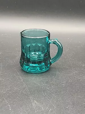 Vintage Federal Glass Mini Beer Mug Blue Green • $7