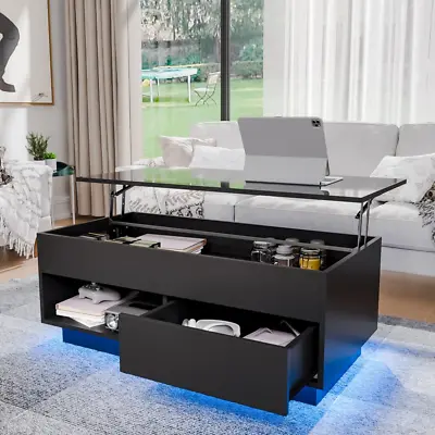 Lift Top Coffee Table With LED 39.4  Modern Rectangle Sofa Side Cocktail Tables  • $165.04