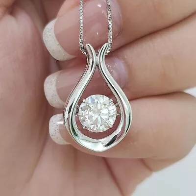 2 Ctw Round Cut Natural Moissanite Women's Wedding Pendant 14k White Gold Plated • $144.40