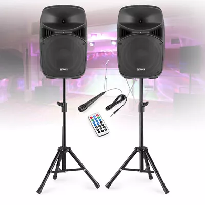 Pair Of Bluetooth Party Speakers With Stands & MIcrophone Amplified Set 10  600w • £169