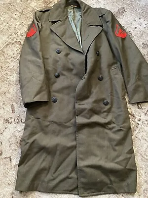 US Military Damage  Overcoat 38S Trench Coat 100% Wool Serge Green MC Used • $24.99