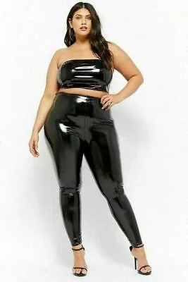 New Women Plus Size PVC Latex VINYL LOOK SHINY Leggings UK Size 16-24 • $18.93