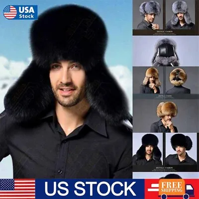 Men's Real Fox Fur Hat Russian Ushanka Cossack Trapper Hat Real Leather Ski Cap • $19.79