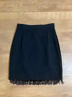 Vintage Charlotte Halton Beaded Fringe Black Skirt Size 27  • £12