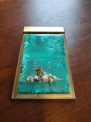 Vintage Brass Notepad Holder 5.5 X3.5  W/ Ocean Scene Seahorse And Shells • $19.95
