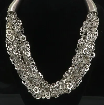 925 Sterling Silver - Vintage Modernist Multi-Strand Chain Necklace - NE1577 • $528.95