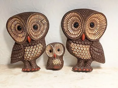 Vintage 70's Set Of 3 Owl Homco 3-D Wall Plaques Big Eyes Home Decor Retro  • $27.98