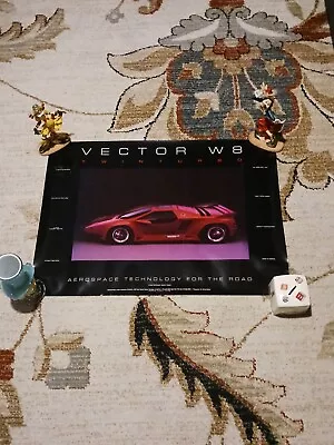 Vintage Rare Vector W8 Twin Turbo Super Car Poster 1990s 28 X20   • $29.99