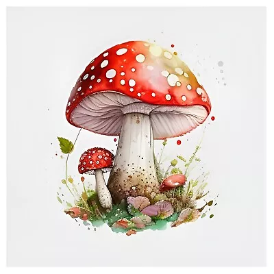 Colorful Watercolor Fantasy Forest Mushrooms #4 - 8x8 Craft Cotton Fabric Block • $14.80