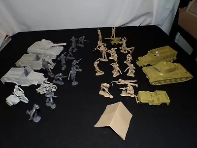 Vintage Toy Army Soldiers Tanks Jeep Motorcycle Grey Tan White Louis Marx + • $12.50