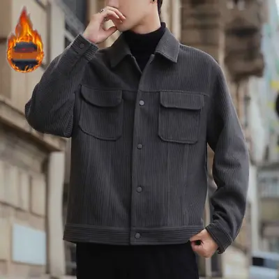 Winter Lapel Workwear Jacket Men's Cargo Jacket Casual Loose Fleeced Top Coat • $57.54