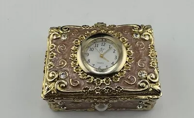 Hand Made  Trinket Box With Clock. Made With Swarovski Crystal & Enamel • $21.13