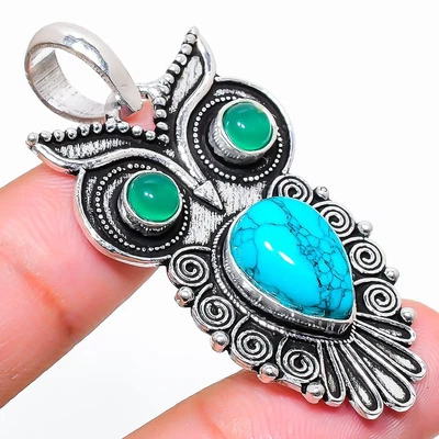$7.99 • Buy Santa Rosa Turquoise, Onyx Gemstone 925 Silver Jewelry Pendant 2.01  V922
