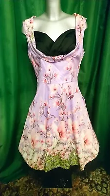 Lindy Bop Ophelia Purple Floral Dress Size Uk16 50's Swing Goodwood • £12.99