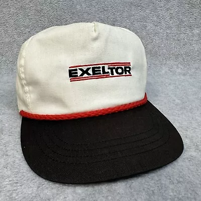 Vintage Exeltor Hat White Black 5 Panel Rope Brim Strapback Work Wear USA Made • $10.95