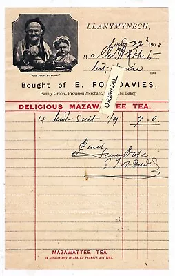 1903 E. Fox - Davies Llanymynech Advert Billhead Mazawatee Tea Montgomeryshire   • $24.65