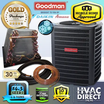 1.5 Ton Mobile Home Goodman AC Condenser & Coil Central Air System 30' Line Set • $2250