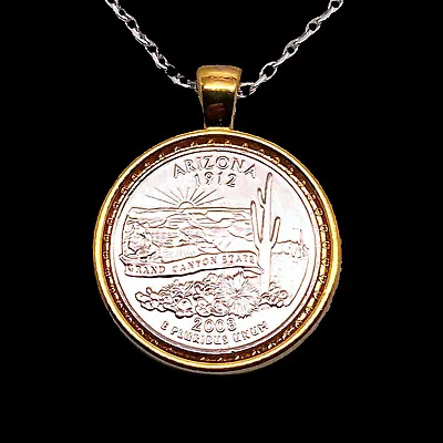 US State Coin Necklace Made From Choice Of Quarter Coins Birthday Anniversary • $17.99