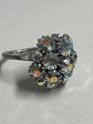 RARE Vtg. Sarah Coventry Clustered Aurora Borealis AB Rhinestone Adjustable Ring • $40