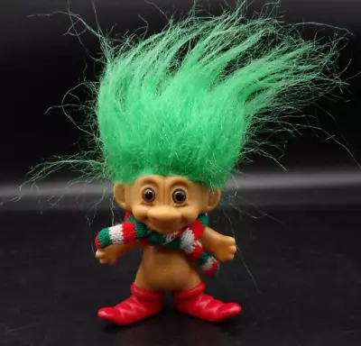 Russ Merry Little Troll Christmas Doll Nude 3  Green Hair Scarf  Holiday Elf • $4.25