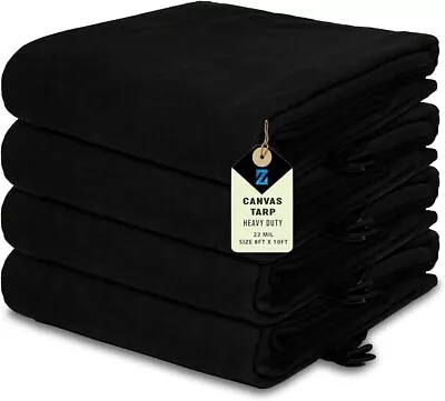 2 Pack Canvas Tarp 8`x 10`ft 22 MIL With Hooks Water Resistant Heavy Duty • $45.59