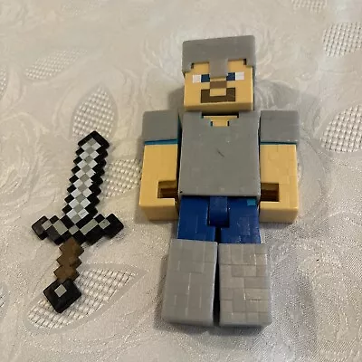 Minecraft STEVE 5  Survival Mode Iron Armor With Sword Action Figure SilverArmor • $34.99