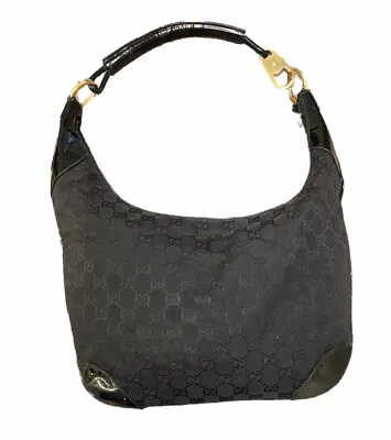 Gucci Gg Canvas One-Shoulder Bag Enamel Leather Black 001 4157 No.997 • $300
