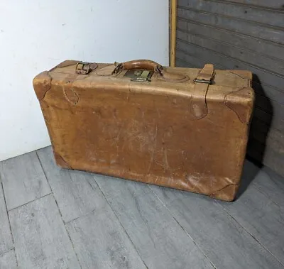 Vintage Shabby Distressed Mid Century Leather Briefcase Suitcase Luggage • $117