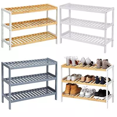 £19.95 • Buy 3 Tier Natural Wooden Bamboo Shoe Racks Storage Organiser Stand Shelf Unit