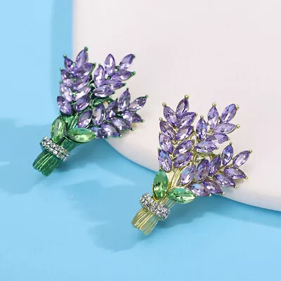 Women Brooch Romantic Crystal Lavender Flower Lapel Pins Plant Brooch Gi:da • £4.04